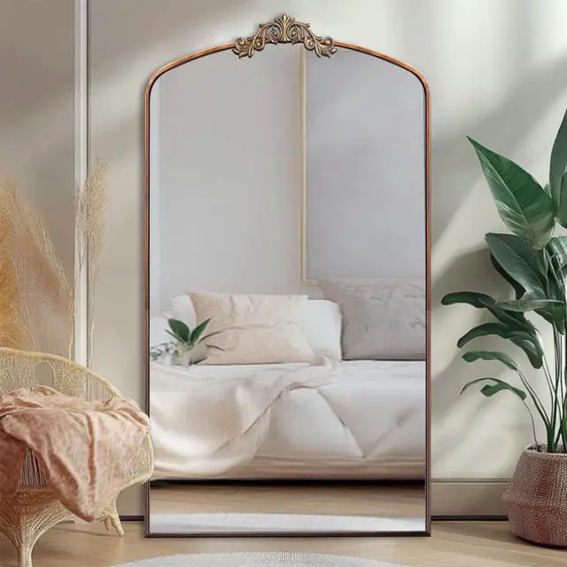 Alt view image 6 of 7 - Full Length Mirror 36x66 Inch Vintage Ornate Arched Floor Mirror Metal Framed Mirror Dressing Mirror Oversized Wall Mirror, for Entryway, Living Room, Bedroom, Clothing Shop, Antique Bronze