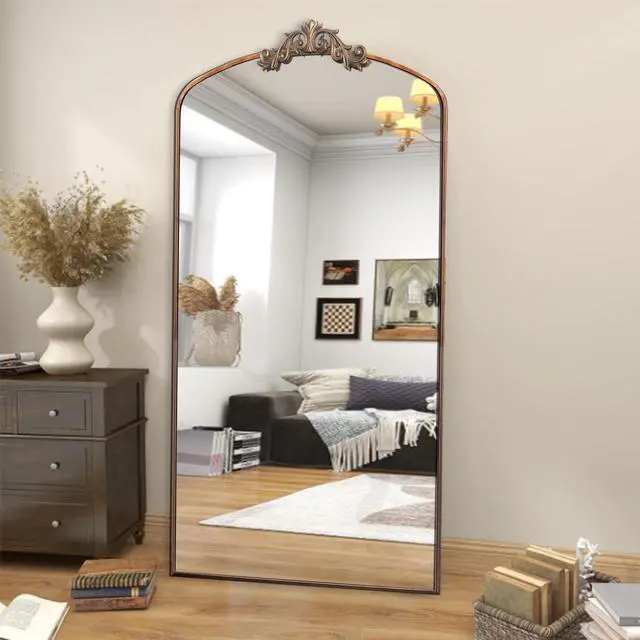 Alt view image 4 of 7 - Full Length Mirror 36x66 Inch Vintage Ornate Arched Floor Mirror Metal Framed Mirror Dressing Mirror Oversized Wall Mirror, for Entryway, Living Room, Bedroom, Clothing Shop, Antique Bronze