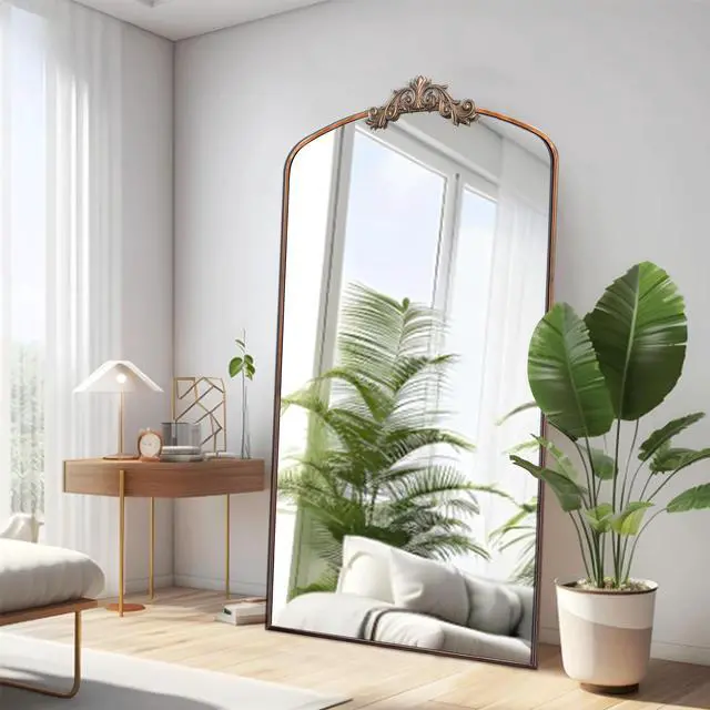 Alt view image 3 of 7 - Full Length Mirror 36x66 Inch Vintage Ornate Arched Floor Mirror Metal Framed Mirror Dressing Mirror Oversized Wall Mirror, for Entryway, Living Room, Bedroom, Clothing Shop, Antique Bronze
