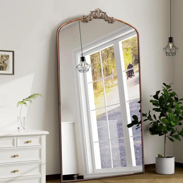 Alt view image 5 of 7 - Full Length Mirror 36x66 Inch Vintage Ornate Arched Floor Mirror Metal Framed Mirror Dressing Mirror Oversized Wall Mirror, for Entryway, Living Room, Bedroom, Clothing Shop, Antique Bronze