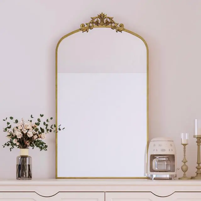 Alt view image 3 of 7 - Wall Mirror 43x24 Inch Vintage Ornate Arched Floor Mirror Metal Framed Mirror Dressing Mirror, for Entryway, Living Room, Bedroom, Antique Bronze