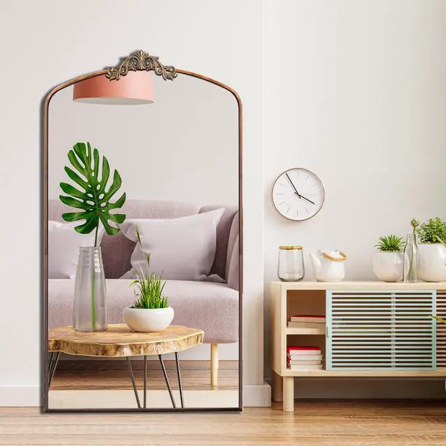 Alt view image 7 of 7 - Full Length Mirror 36x66 Inch Vintage Ornate Arched Floor Mirror Metal Framed Mirror Dressing Mirror Oversized Wall Mirror, for Entryway, Living Room, Bedroom, Clothing Shop, Antique Bronze