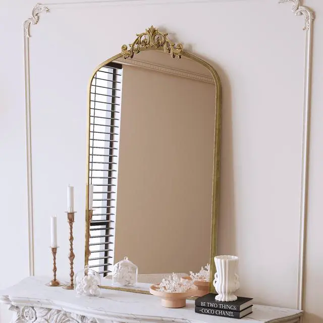 Alt view image 2 of 7 - Wall Mirror 43x24 Inch Vintage Ornate Arched Floor Mirror Metal Framed Mirror Dressing Mirror, for Entryway, Living Room, Bedroom, Antique Bronze