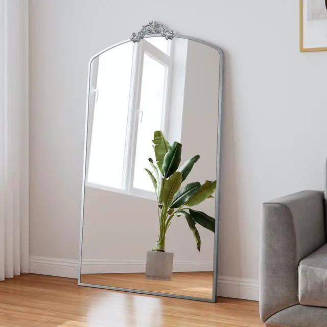 Alt view image 3 of 7 - Full Length Mirror 36x66 Inch Vintage Ornate Arched Floor Mirror Metal Framed Mirror Dressing Mirror Oversized Wall Mirror, for Entryway, Living Room, Bedroom, Clothing Shop, Antique Silver