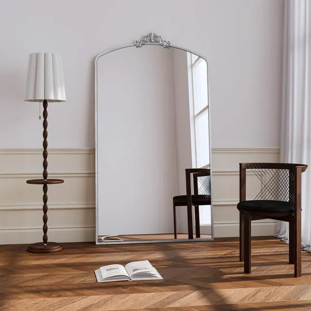 Alt view image 4 of 7 - Full Length Mirror 36x66 Inch Vintage Ornate Arched Floor Mirror Metal Framed Mirror Dressing Mirror Oversized Wall Mirror, for Entryway, Living Room, Bedroom, Clothing Shop, Antique Silver