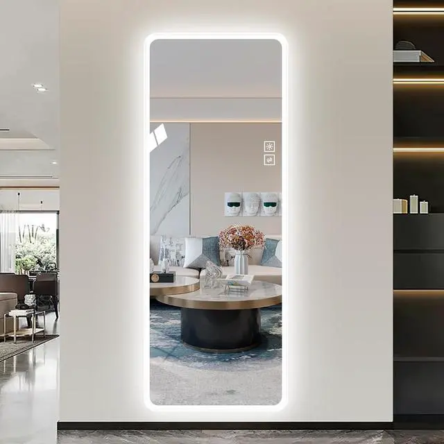 Alt view image 2 of 7 - Full Length Mirror Lighted Vanity Body Mirror LED Mirror Wall-Mounted Mirror Big Size Rounded Corners, Bedroom,Living Room,Dressing Room Hotel