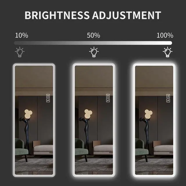 Alt view image 5 of 7 - Full Length Mirror Lighted Vanity Body Mirror LED Mirror Wall-Mounted Mirror Big Size Rounded Corners, Bedroom,Living Room,Dressing Room Hotel