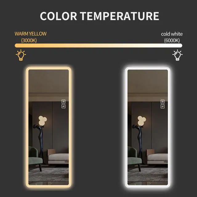 Alt view image 4 of 7 - Full Length Mirror Lighted Vanity Body Mirror LED Mirror Wall-Mounted Mirror Big Size Rounded Corners, Bedroom,Living Room,Dressing Room Hotel
