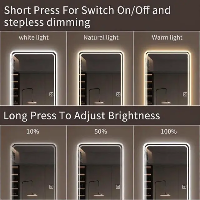 Alt view image 6 of 7 - 65"x24" Full Length Floor Mirror LED Whole Body Mirror, Wall Mounted Hanging Mirror with Lights, Makeup Vanity Mirror, Bedroom Full Size Body Mirror with Dimming & 3 Color Modes