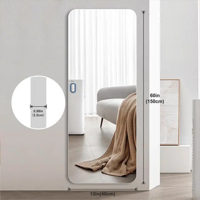 Alt view image 3 of 7 - 60x15inch Full Body Mirror for Living Room Bedroom Cloakroom Wall-mounted round-angle dressing mirror Aviation grade aluminum