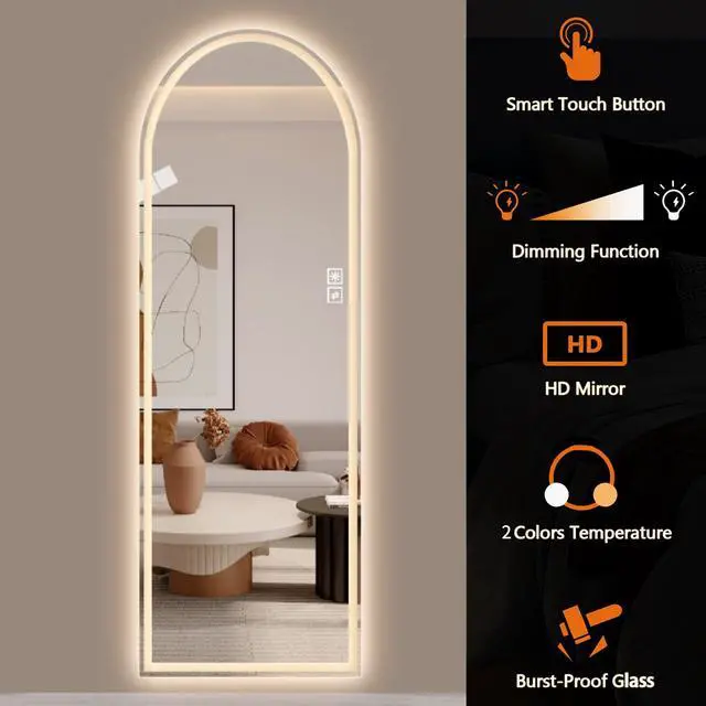 Alt view image 6 of 7 - 65" x 21" Arch LED Bathroom Mirror - Dimmable Wall Mount Vanity Mirror with Anti-Fog, Shatterproof Glass, Tri-Color Lighting for Makeup Studio & Home Gym