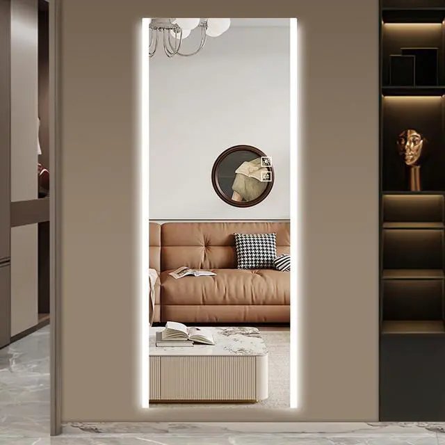 Main image of Modern 65 in. x 21 in. LED Illuminated Wall Mirror with Frosted Edges, 5mm High-Definition Silver Glass and Shatter-Proof Safety Film, 3-Color Dimmable