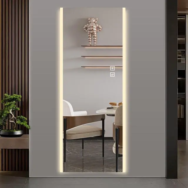 Alt view image 2 of 7 - Modern 65 in. x 21 in. LED Illuminated Wall Mirror with Frosted Edges, 5mm High-Definition Silver Glass and Shatter-Proof Safety Film, 3-Color Dimmable