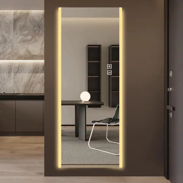 Alt view image 3 of 7 - Modern 65 in. x 21 in. LED Illuminated Wall Mirror with Frosted Edges, 5mm High-Definition Silver Glass and Shatter-Proof Safety Film, 3-Color Dimmable