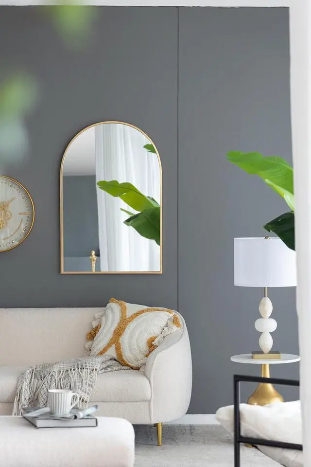 Alt view image 3 of 6 - 24" x 36" Arched Accent Mirror with Gold Metal Frame for Bathroom, Bedroom, Entryway Wall