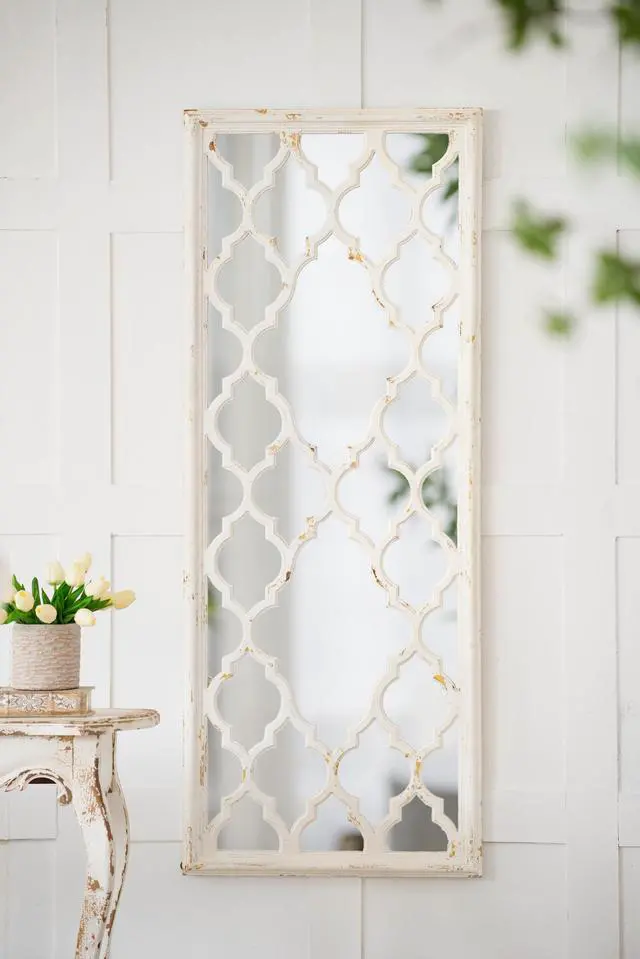 Main image of 24" x 60" Distressed White Floor Mirror, Full Body Mirror for Bathroom Bedroom Living Room