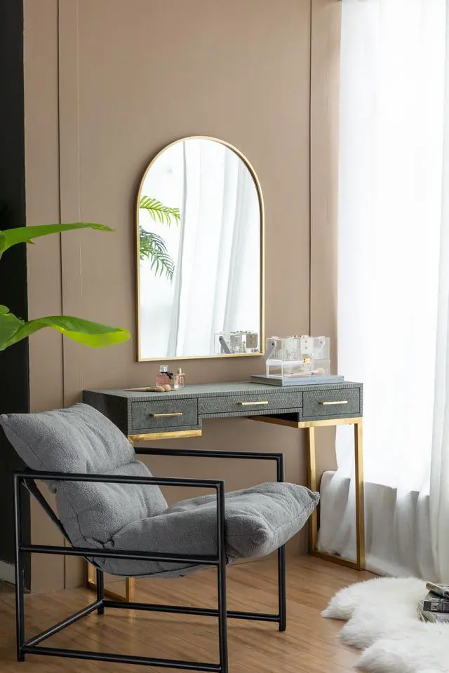 Alt view image 2 of 6 - 24" x 36" Arched Accent Mirror with Gold Metal Frame for Bathroom, Bedroom, Entryway Wall