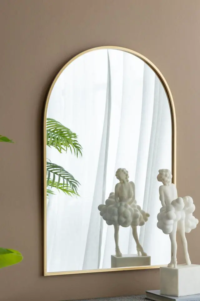 Alt view image 4 of 6 - 24" x 36" Arched Accent Mirror with Gold Metal Frame for Bathroom, Bedroom, Entryway Wall
