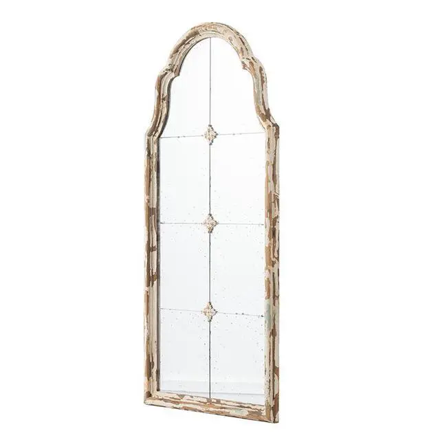 Alt view image 2 of 6 - 22" x 48" Large Cream & Gold Framed Wall Mirror, Wood Arched Mirror with Decorative Window Look for Living Room, Bathroom, Entryway