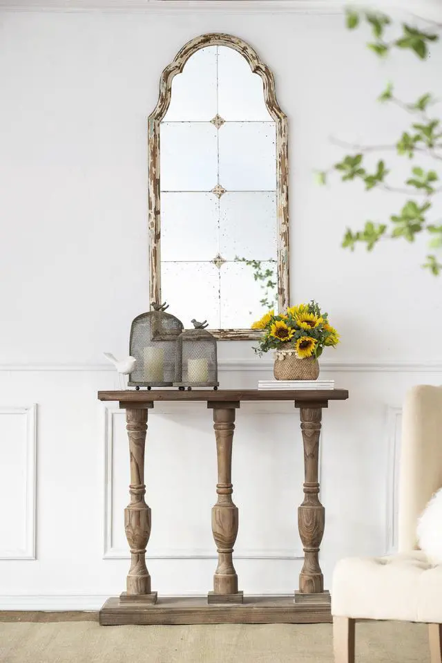 Alt view image 3 of 6 - 22" x 48" Large Cream & Gold Framed Wall Mirror, Wood Arched Mirror with Decorative Window Look for Living Room, Bathroom, Entryway