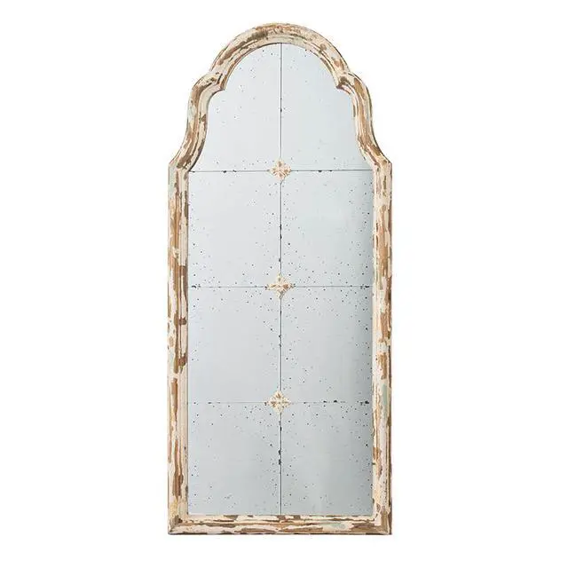 Alt view image 5 of 6 - 22" x 48" Large Cream & Gold Framed Wall Mirror, Wood Arched Mirror with Decorative Window Look for Living Room, Bathroom, Entryway