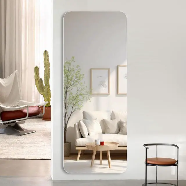 Alt view image 5 of 7 - 60"x 15" inch Full Body round corner mirror for Living Room Bedroom Cloakroom Wall hanging with hanging hole High quality 5mm silver mirror Explosion-proof glass