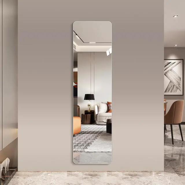 Alt view image 2 of 7 - 56"x 15" inch Full Body round corner mirror for Living Room Bedroom Cloakroom Wall hanging with hanging hole High quality 5mm silver mirror Explosion-proof glass