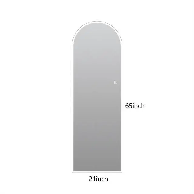 Alt view image 3 of 7 - 65" x 21" LED Full Length Wall Mirror, Symmetrical Arch Design with Frosted Glass Border, Dimmable 3 Color Temperature Lighting, Copper-Free Silver Glass, Hardwired or Plug-In