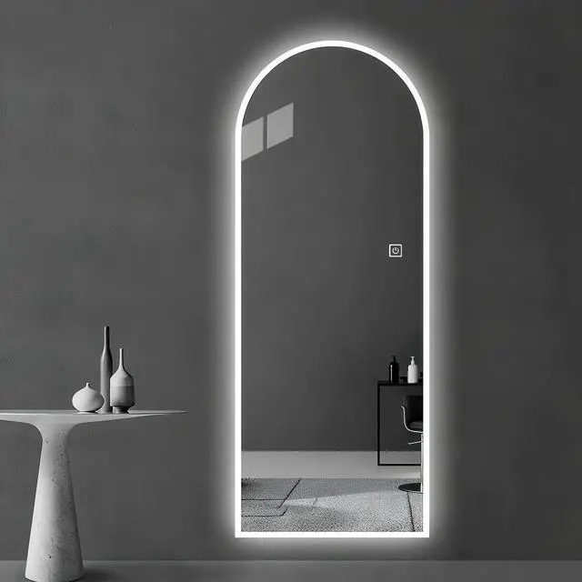 Alt view image 4 of 7 - 65" x 21" LED Full Length Wall Mirror, Symmetrical Arch Design with Frosted Glass Border, Dimmable 3 Color Temperature Lighting, Copper-Free Silver Glass, Hardwired or Plug-In