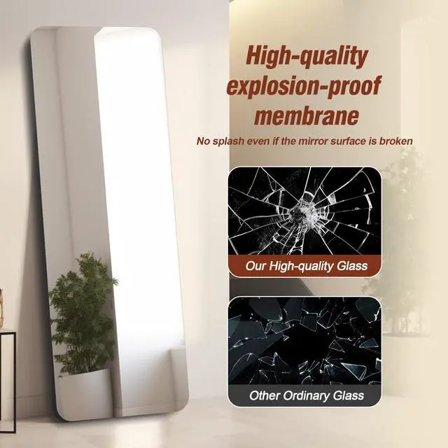 Alt view image 7 of 7 - 56"x 15" inch Full Body round corner mirror for Living Room Bedroom Cloakroom Wall hanging with hanging hole High quality 5mm silver mirror Explosion-proof glass