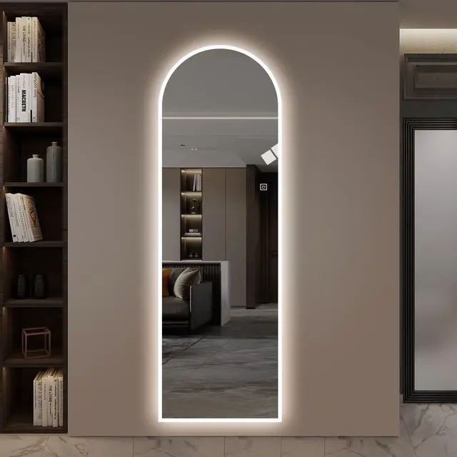 Alt view image 6 of 7 - 65" x 21" LED Full Length Wall Mirror, Symmetrical Arch Design with Frosted Glass Border, Dimmable 3 Color Temperature Lighting, Copper-Free Silver Glass, Hardwired or Plug-In
