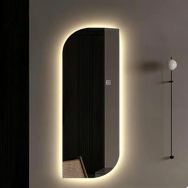Alt view image 5 of 7 - 65" x 21" LED Full Length Wall Mirror, Irregular Shape Design, 3-Color Dimmable Lighting, 5mm Copper-Free Silver Glass, Hardwired or Plug-in, for Entryway, Bedroom & Salon