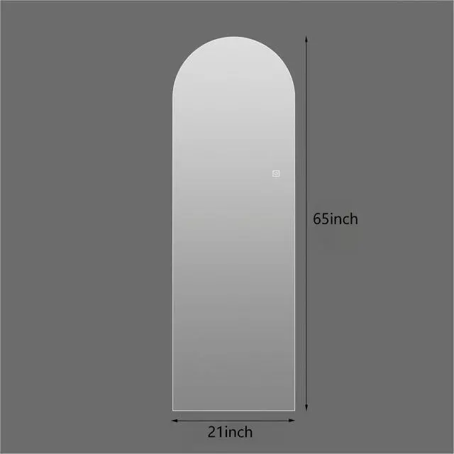 Alt view image 3 of 7 - 65" x 21" LED Full Length Wall Mirror, Symmetrical Arch Design, 3-Color Dimmable Lighting, Shatterproof