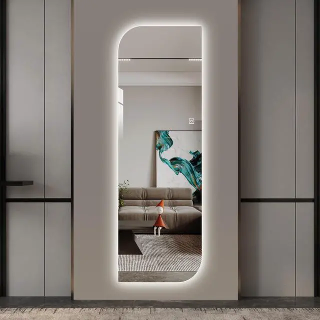Alt view image 7 of 7 - 65" x 21" LED Full Length Wall Mirror, Irregular Shape Design, 3-Color Dimmable Lighting, 5mm Copper-Free Silver Glass, Hardwired or Plug-in, for Entryway, Bedroom & Salon