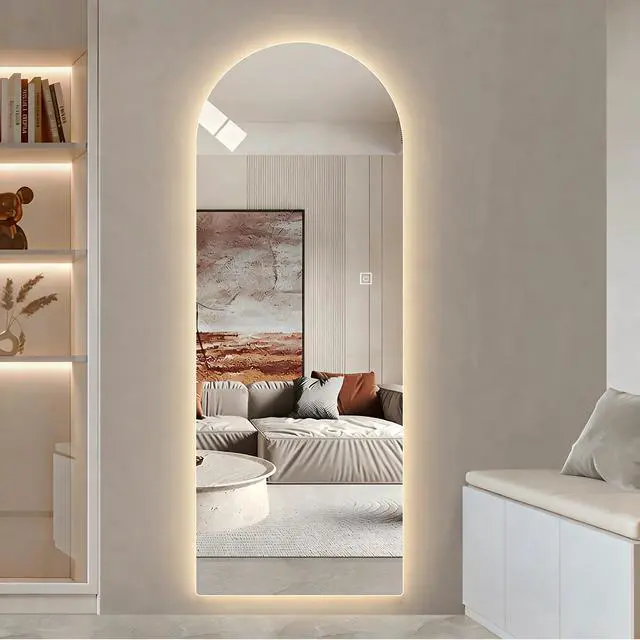 Alt view image 2 of 7 - 65" x 21" LED Full Length Wall Mirror, Symmetrical Arch Design, 3-Color Dimmable Lighting, Shatterproof