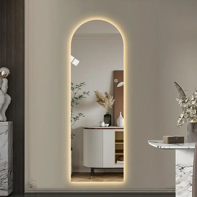 Alt view image 5 of 7 - 65" x 21" LED Full Length Wall Mirror, Symmetrical Arch Design, 3-Color Dimmable Lighting, Shatterproof