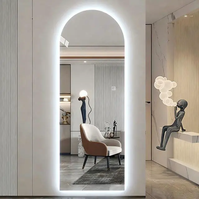 Alt view image 4 of 7 - 65" x 21" LED Full Length Wall Mirror, Symmetrical Arch Design, 3-Color Dimmable Lighting, Shatterproof