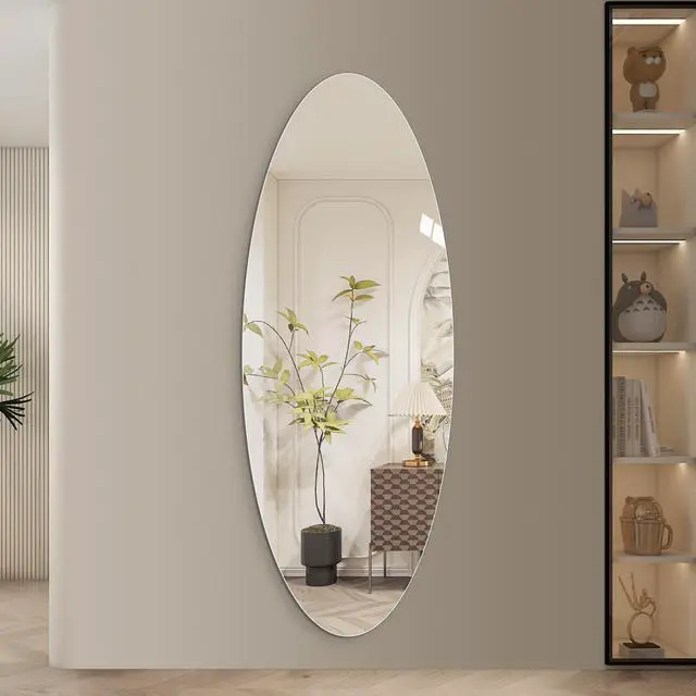 Alt view image 2 of 7 - 65" x 24" Full Length Wall Mirror, Oval Design, 5mm Copper-Free Silver Glass, Moisture-Resistant & Anti-Oxidation, HD Reflection, Wall-Mounted for Entryway, Bedroom & Salon