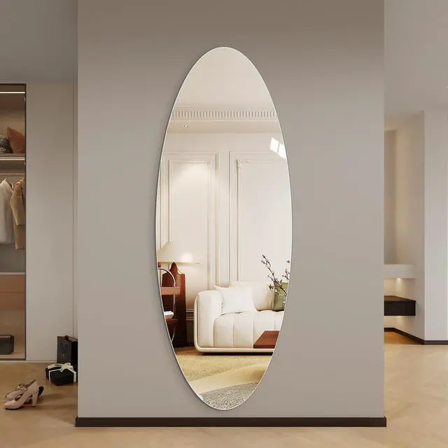 Alt view image 5 of 7 - 65" x 24" Full Length Wall Mirror, Oval Design, 5mm Copper-Free Silver Glass, Moisture-Resistant & Anti-Oxidation, HD Reflection, Wall-Mounted for Entryway, Bedroom & Salon
