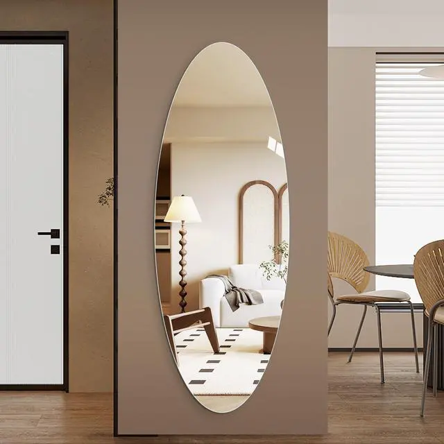Alt view image 4 of 7 - 65" x 24" Full Length Wall Mirror, Oval Design, 5mm Copper-Free Silver Glass, Moisture-Resistant & Anti-Oxidation, HD Reflection, Wall-Mounted for Entryway, Bedroom & Salon