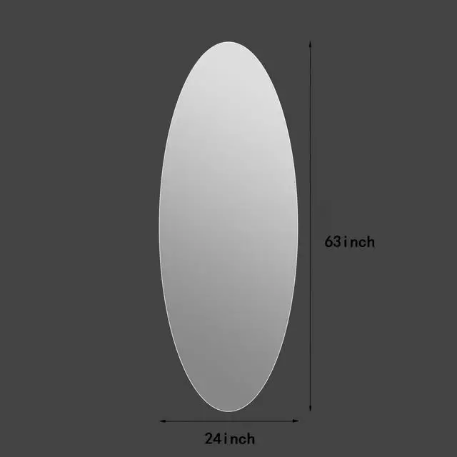 Alt view image 3 of 7 - 63" x 24" Modern Oval Full Length Wall Mirror, HD Copper-Free Silver Glass, Shatterproof & Moisture-Resistant, Vertical Hanging or Adhesive Mount, Bedroom & Salon