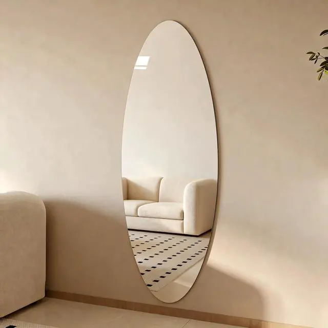 Alt view image 4 of 7 - 63" x 24" Modern Oval Full Length Wall Mirror, HD Copper-Free Silver Glass, Shatterproof & Moisture-Resistant, Vertical Hanging or Adhesive Mount, Bedroom & Salon