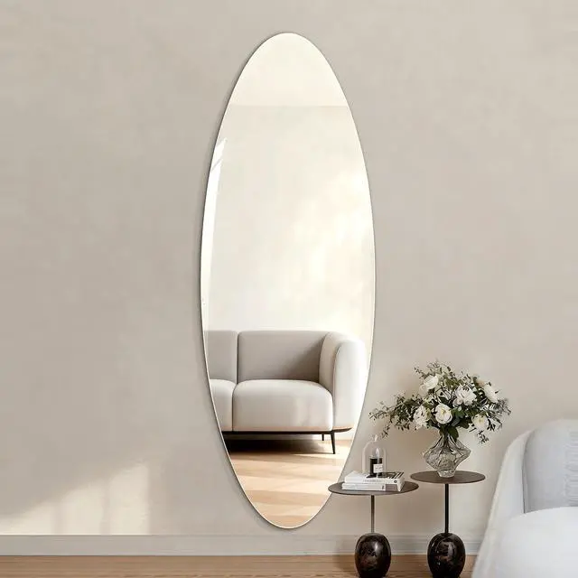 Alt view image 5 of 7 - 63" x 24" Modern Oval Full Length Wall Mirror, HD Copper-Free Silver Glass, Shatterproof & Moisture-Resistant, Vertical Hanging or Adhesive Mount, Bedroom & Salon