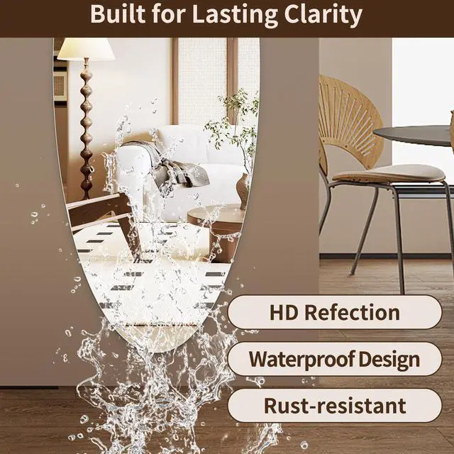 Alt view image 7 of 7 - 63" x 24" Modern Oval Full Length Wall Mirror, HD Copper-Free Silver Glass, Shatterproof & Moisture-Resistant, Vertical Hanging or Adhesive Mount, Bedroom & Salon
