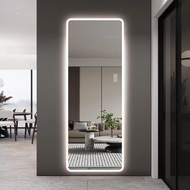 Alt view image 4 of 7 - LED Full Length Mirror with Lights, 63" x 24" Wall Mounted Full Body Mirror, Dimmable & 3 Color Lighting, Anti-Fog, Shatter-Proof, Memory Function, Plug-in or Hardwired, Bedroom