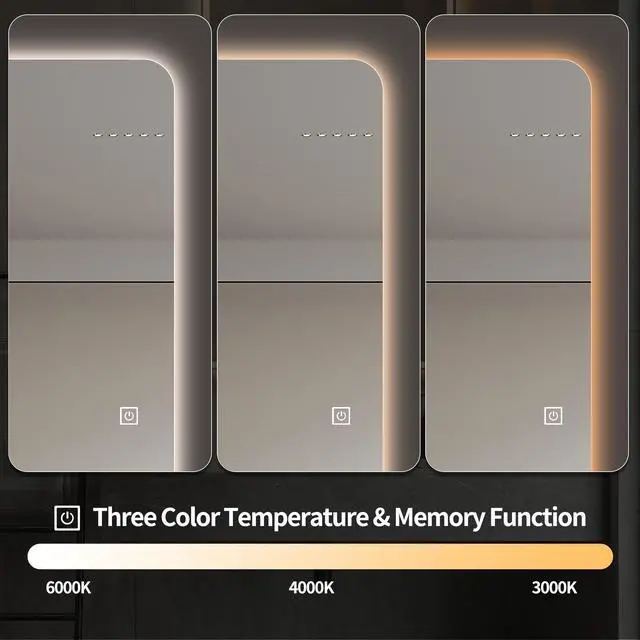 Alt view image 7 of 7 - Wall-Mounted LED Full Length Mirror, 63" x 24" Rectangular Backlit Dressing Mirror with 3 Color Temperatures, Stepless Dimming, Memory Function, Shatter-Resistant Backing, UL Certified