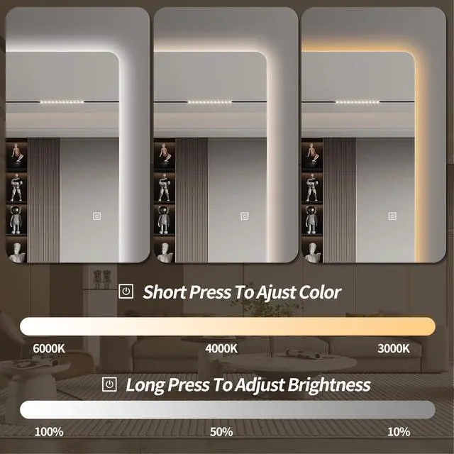 Alt view image 6 of 7 - Wall-Mounted LED Full Length Mirror, 63" x 24" Rectangular Backlit Dressing Mirror with 3 Color Temperatures, Stepless Dimming, Memory Function, Shatter-Resistant Backing, UL Certified