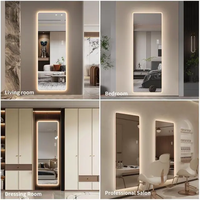 Alt view image 6 of 7 - LED Full Length Mirror with Lights, 63" x 24" Wall Mounted Full Body Mirror, Dimmable & 3 Color Lighting, Anti-Fog, Shatter-Proof, Memory Function, Plug-in or Hardwired, Bedroom