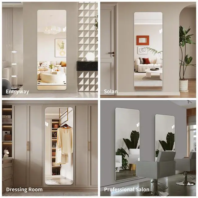 Alt view image 4 of 7 - 59 in. x 16 in. Rectangular Full Length Wall Mirror, 5mm Copper-Free Silver Glass Dressing Mirror for Bedroom and Closet, Shatter-Resistant Backing