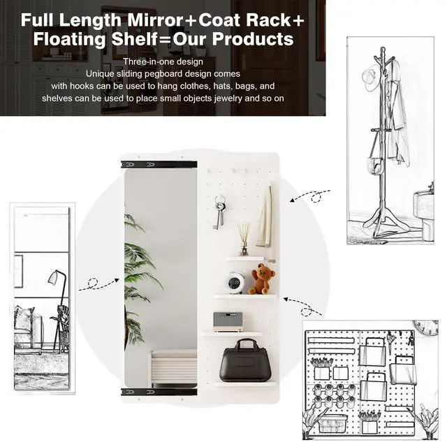 Alt view image 3 of 5 - 47.6 x 15.7 inch multi-functional design panel wall-mounted full-length mirror, space-saving, can be pushed and pulled. Suitable for bedroom/living room/entrance (white)